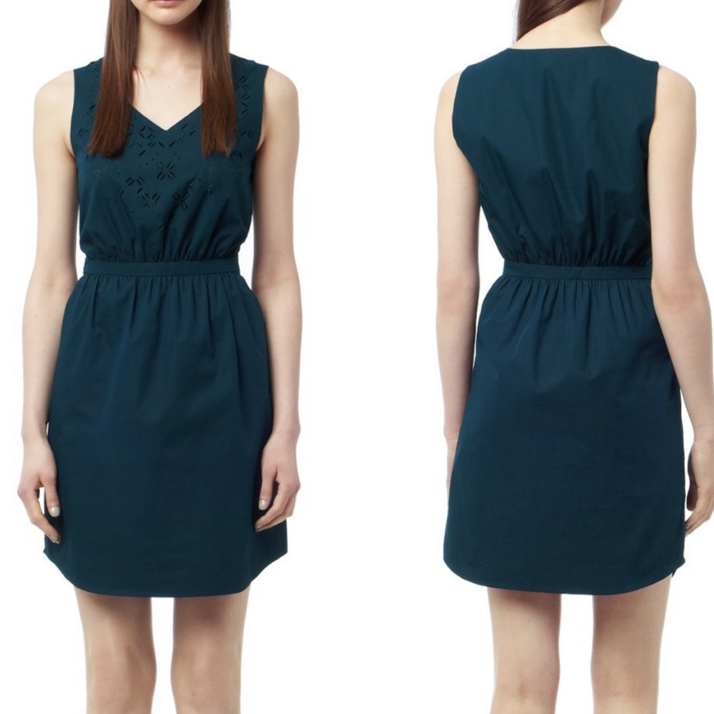 Reiss Audley Laser Cut Sleeveless Sheath Dress With Pockets Peacock Teal Blue